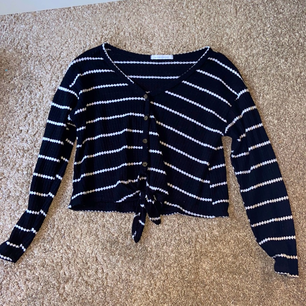 Caution to the Wind Stripped Cropped Sweater